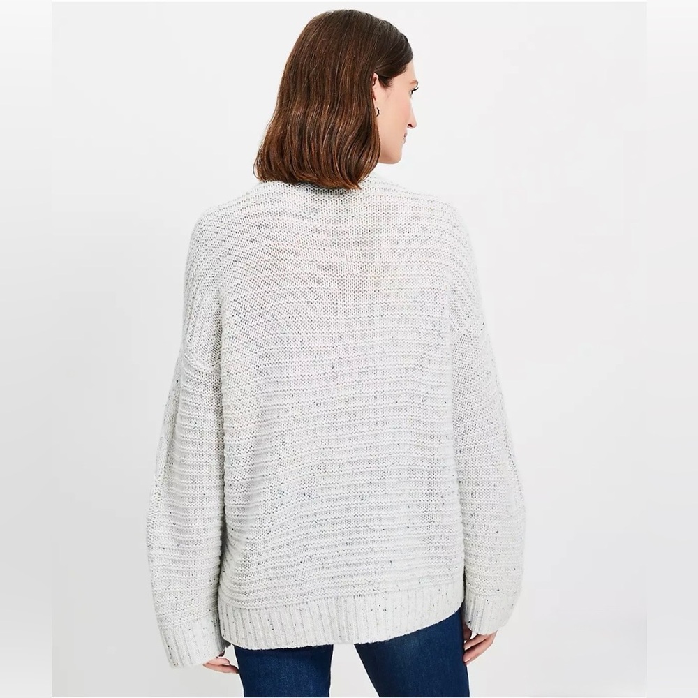 EUC LOFT Flecked Cable Linked Mock Neck Tunic Sweater - Ivory Multi - Picture 3 of 7